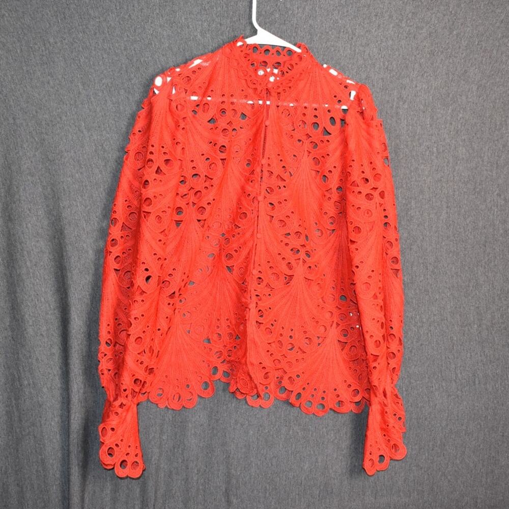 J. Brooks Boutique Women's Large Fan Lace Openwork Jacket Red